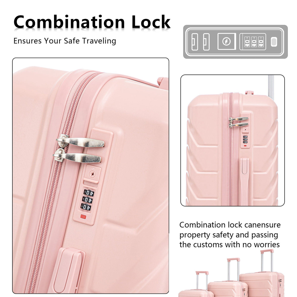 HouseOfZazla 3-piece spinner wheel luggage set with combination locks