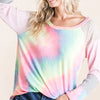 BiBi Tie Dye Terry Top with Color Block Pointelle Knit - PASTEL TIE DYE