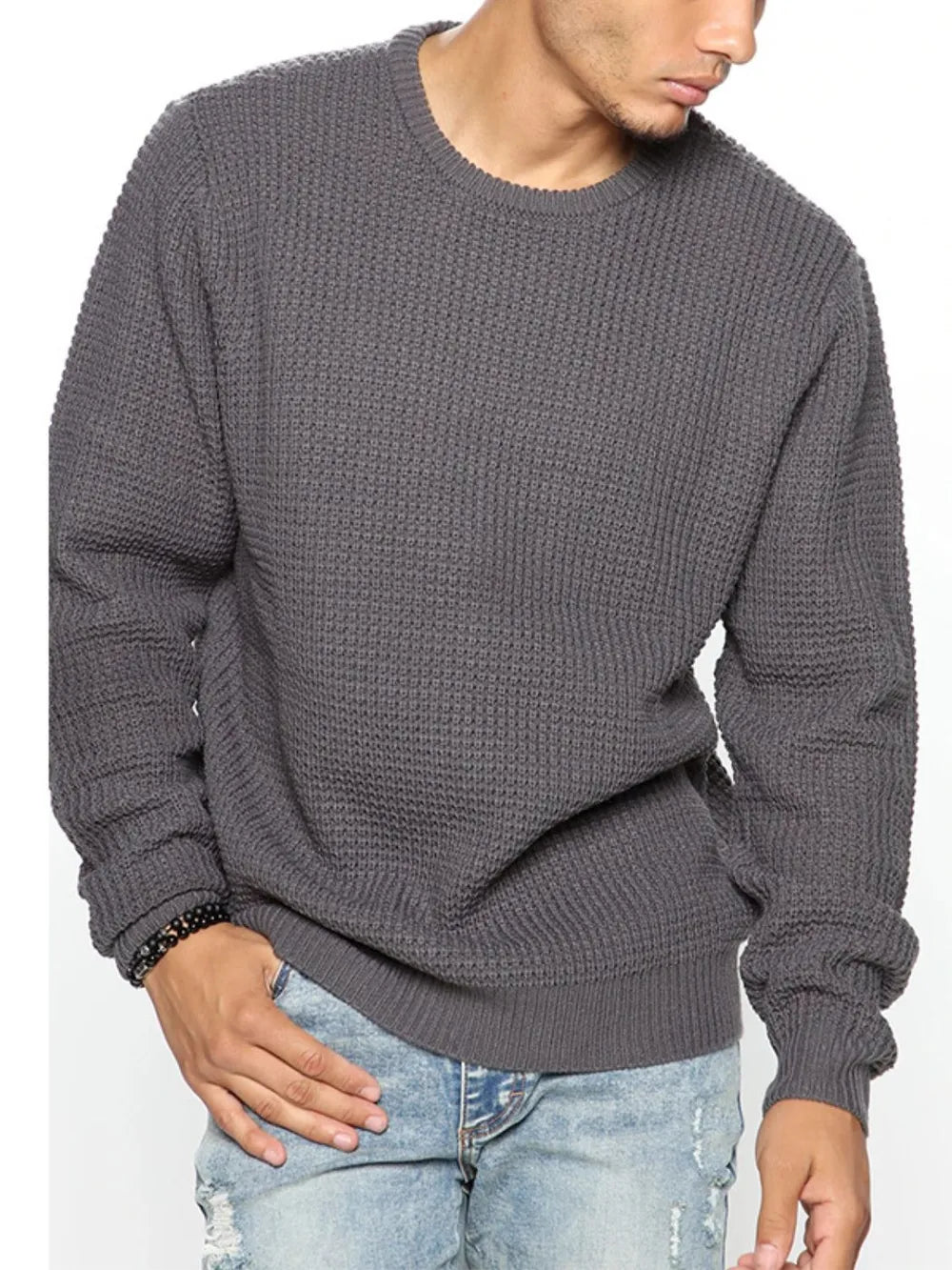 Men's Full Size Round Neck Long Sleeve Sweater Plus Size - Farnelli