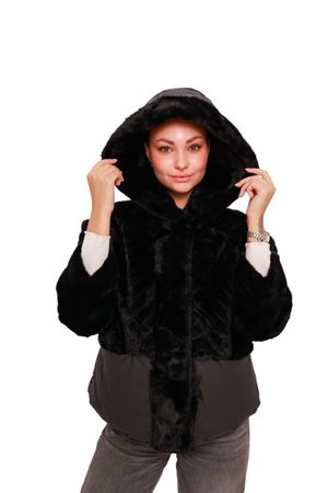 Alaska® Outerwear Montana Eco-Fur Down Coat in black, stylish winter coat with eco-fur collar and insulated design