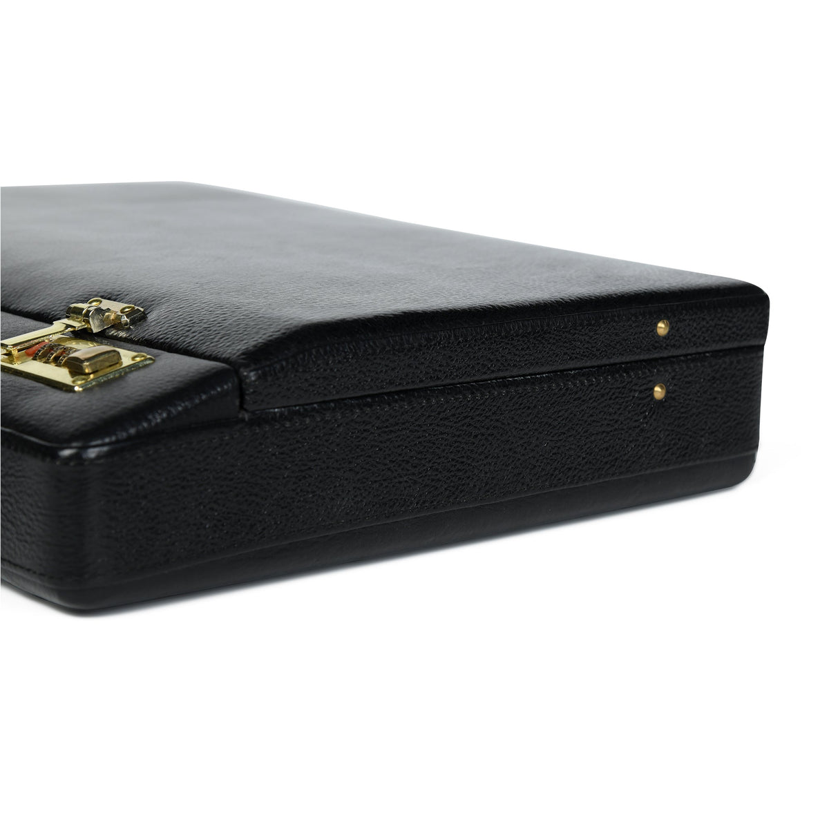 Black leather office suitcase briefcase by Classy Leather Bags with sturdy handle and secure clasp.