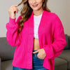 Woven Right Rib-Knit Open Front Drop Shoulder Cardigan - Hot Pink