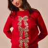 SO ME Sequins Bow Ribbon Embellished Christmas Sweater - RED/GOLD