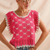 SO ME Bow Ribbon Pattern Sweater Top with Back Key Hole - FUCHSIA/IVORY