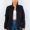 American Bazi Distressed Button Up Long Sleeve Denim Jacket - Black