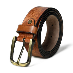 Formal tan leather belt for men with a classic buckle, made by Classy Leather Bags, displayed on a neutral background.