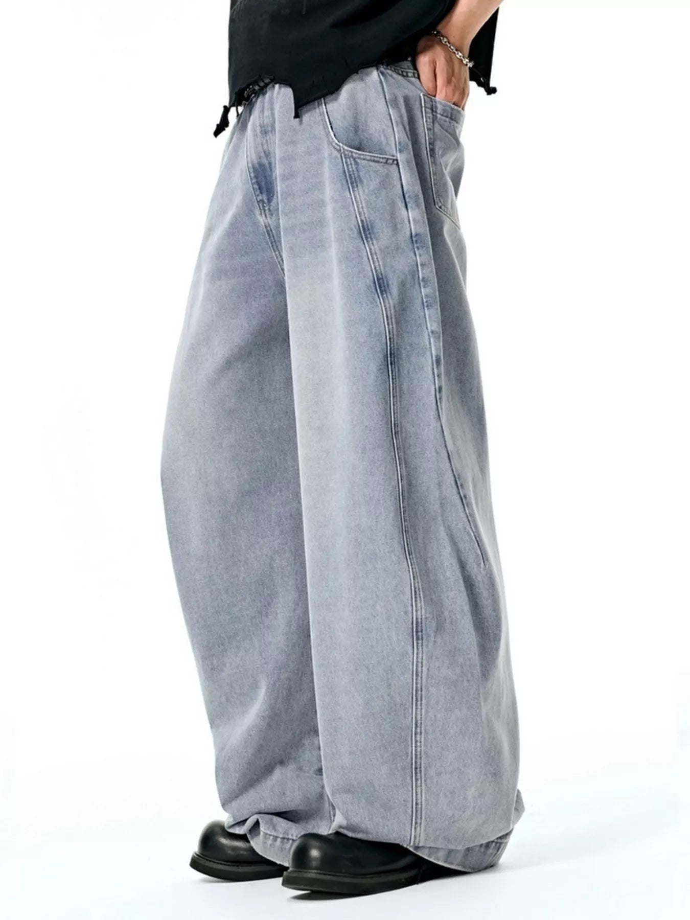 Men's Washed Wide Leg Jeans - Farnelli