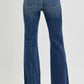 RISEN Full Size Mid Rise Flare Frayed Hem Jeans Plus Size - Farnelli