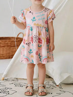 Children's Printed Ruffle Short Sleeve Casual Dress - Farnelli