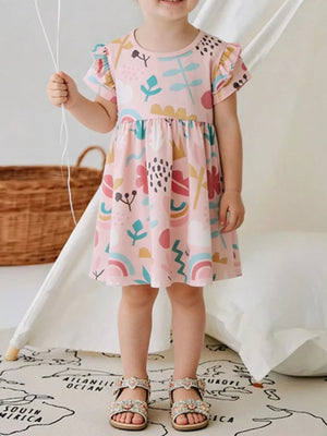 Children's Printed Ruffle Short Sleeve Casual Dress - Farnelli