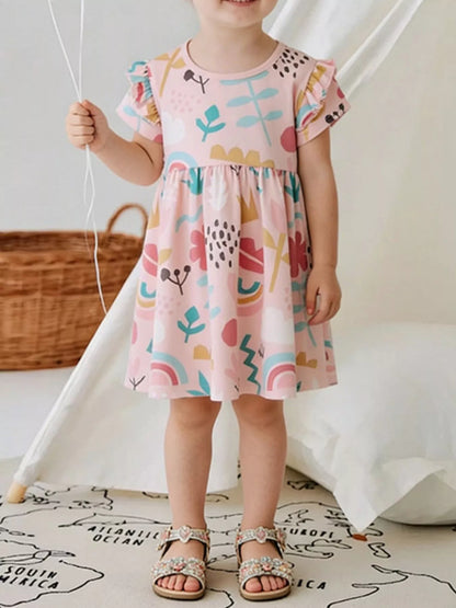 Children's Printed Ruffle Short Sleeve Casual Dress - Farnelli