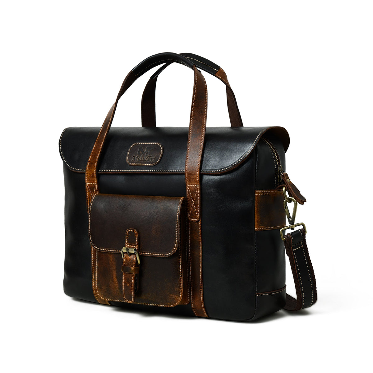 Classy Leather Bags Walker Office Travel Top Handle Messenger Bag with sturdy leather construction and top handle for professional carry