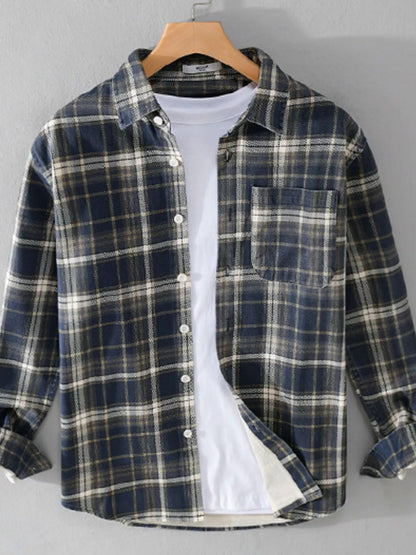 Men's Plus Size Plaid Button Up Long Sleeve Shirt - Farnelli