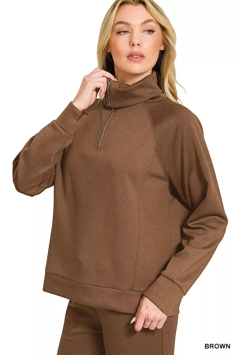 Zenana Scuba Half Zip Sweatshirts and Joggers Set - Farnelli