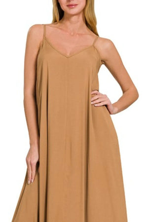 Zenana Woven Arc Hem Cami Dress With Flowy Pockets - Farnelli