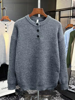 Men's Plus Size Button Detail Dropped Shoulder Sweater - Farnelli