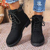 Lace Up Block Heel Boots - Black