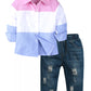 Children's Color Block Shirt & Ripped Jeans Set - Farnelli