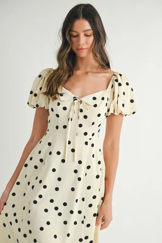 MABLE Polka Dot Puff Sleeve Midi Dress - Farnelli