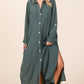Mittoshop Airflow V-Neck Long Sleeve Button Down Maxi Dress - Farnelli