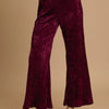 Umgee Velvet Pleated Wide Leg Pants - Burgundy