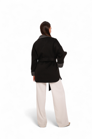 Black Sandro cashmere blend overcoat by Alaska® Outerwear Company, stylish and warm coat displayed on a mannequin.