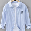 Men's Plus Size Striped Casual Long Sleeve Shirt - Blue Stripe