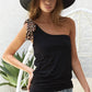 BiBi Rayon Span Knit One Shoulder Top with Leopard Ribbon - Farnelli