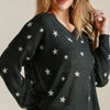 Umgee Full Size Star V-Neck Long Sleeve Sweater Plus Size - Black
