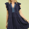 Umgee Linen Tiered Baby Doll Dress - NAVY