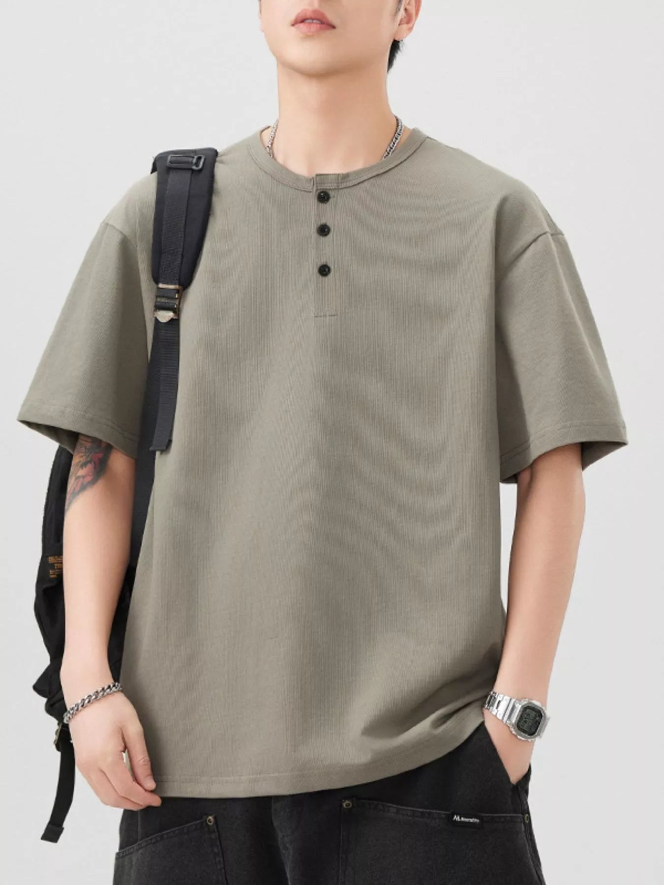 Men's Plus Size Button Detail Short Sleeve T-Shirt - Farnelli