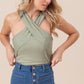 BiBi Rib Knit Cross Neck Banded Top - Farnelli