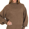 Zenana Balloon Sleeve Mock Neck Sweater - BROWN