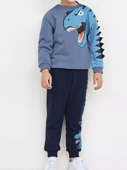 Children's Dinosaur Print Long Sleeve Sweatshirt & Pants Set - Farnelli
