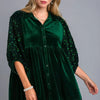 Umgee Sequin Detail Tiered Back Half Sleeve Shirt - Hunter Green