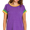 Zenana Mardi Gras Raised Rib Contrast Trim Top - PURPLE