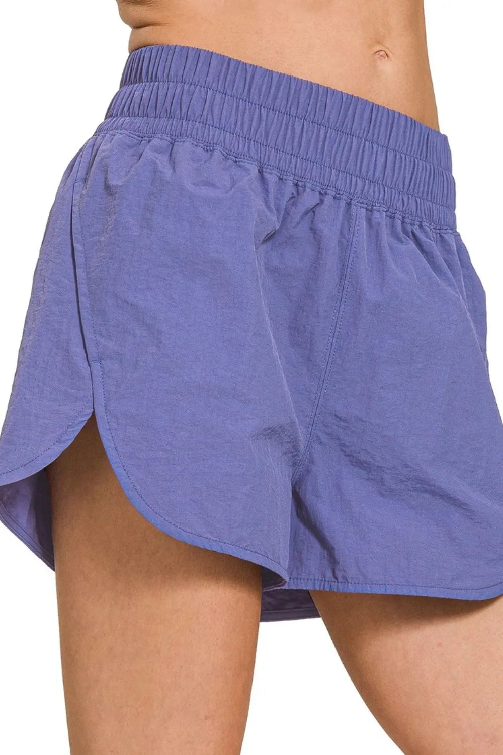 Zenana Windbreaker Smocked Waistband Running Shorts - Farnelli