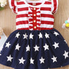Striped & Stars Ruffled Round Neck Cap Sleeve Dress - Red/Blue/White