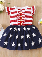 Striped & Stars Ruffled Round Neck Cap Sleeve Dress - Farnelli
