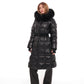 Cyrus Genuine Fur Trim Down Fill Coat in Black