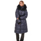 Cyrus Genuine Fur Trim Down Fill Coat in Navy