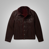 Men's Brown Shearling Real Sheepskin Leather Bomber Flying Trucker Leather Jacket - Brown