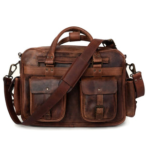 Black leather briefcase from Classy Leather Bags' The Maverick collection, featuring sturdy handles and a sleek professional design.