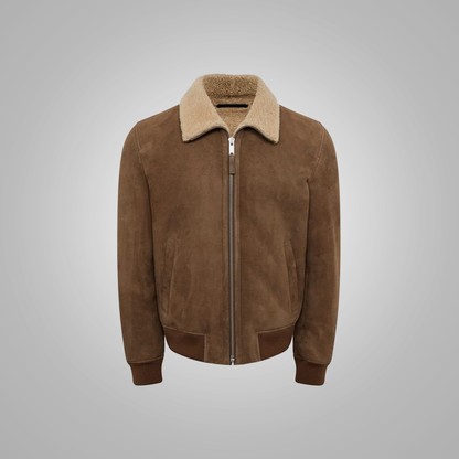 Men’s B3 Brown Sheepskin Flying Aviator Shearling Bomber Leather Flying Jacket