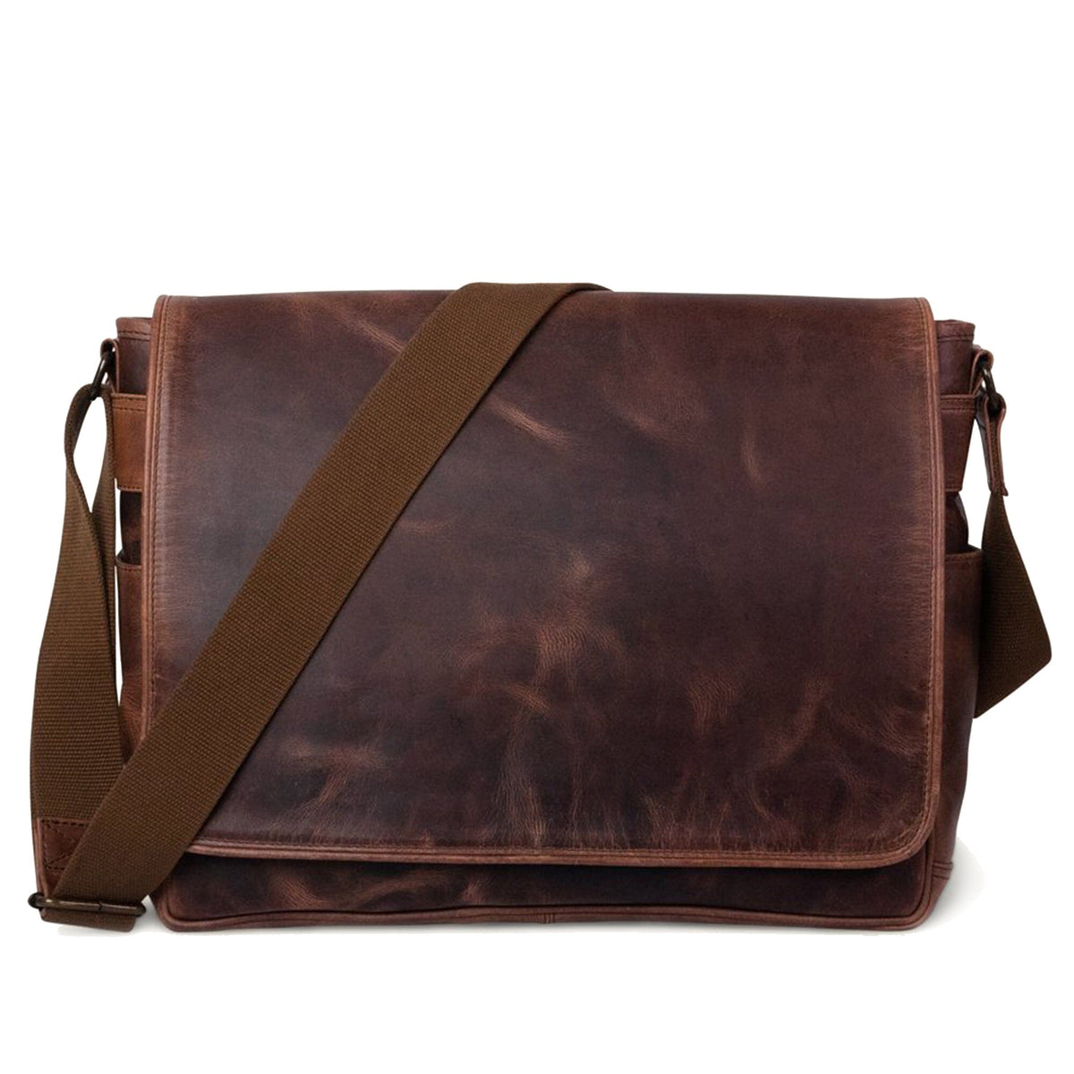 Black Wilson Crossbody messenger bag by Classy Leather Bags with adjustable strap and front flap, made of durable leather.
