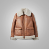 Women’s Brown Sheepskin Shearling Leather Aviator Jacket - Brown