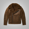 Men’s B3 Real Brown Sheepskin Shearling Aviator Leather Bomber Flying Jacket - Brown