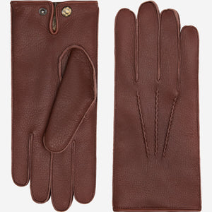 Diego (brown) - Italian gloves made of American deerskin leather with rabbit fur lining