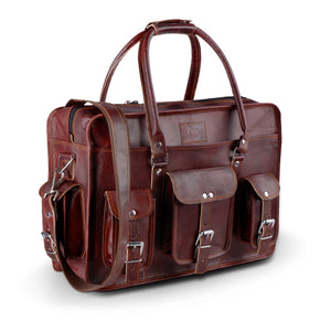 Classy Leather Bags Morgan leather briefcase with top handle, sleek design, and secure zipper closure.