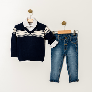 Navy Nice Sweater Jeans Set - Farnelli